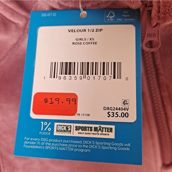 DSG Velour Zip Up in Pink. Super Soft. Small Pockets On Each Side. NWT Size 6/7 - Picture 8 of 8